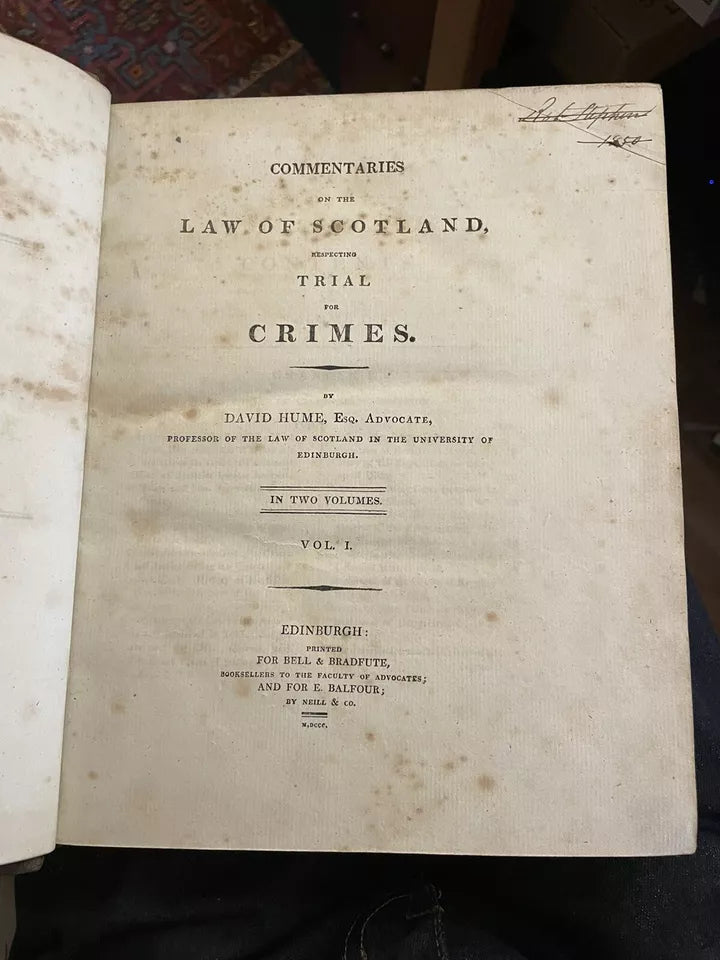 David Hume : Commentaries on the Law of Scotland : Trial for Crimes 1800