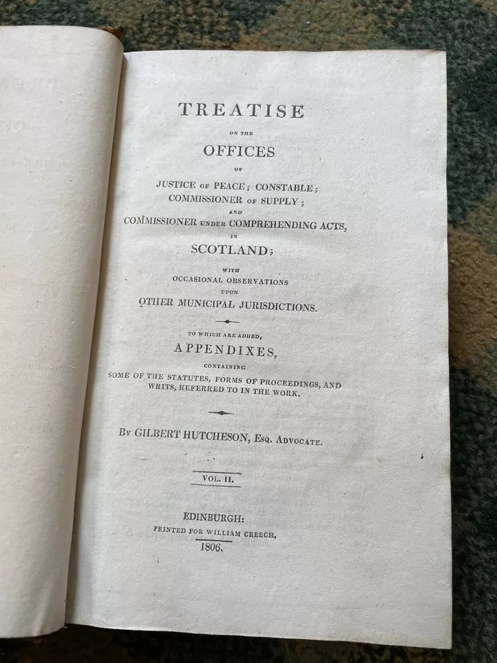 1806 Treatise On the Offices of Justice of Peace : Gilbert Hutcheson