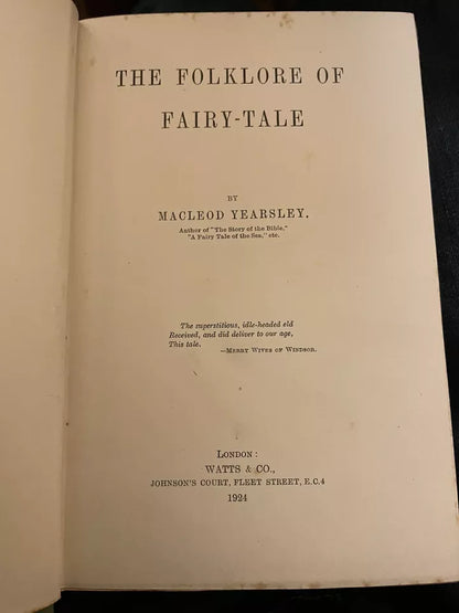 1924 The Folklore of Fairy-tale : Origins, Symbolism : Macloed Yearsley