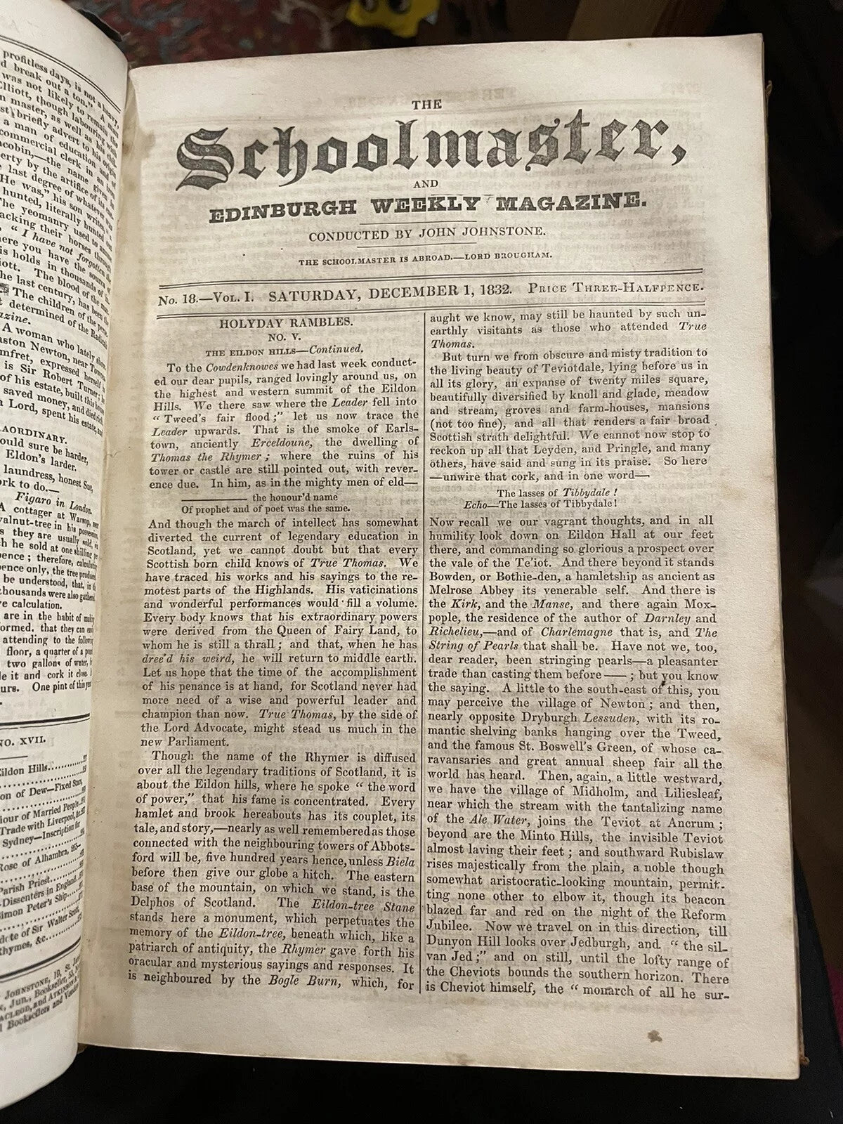 1832 The Schoolmaster and Edinburgh Weekly Magazine (Issues 1 to 43)