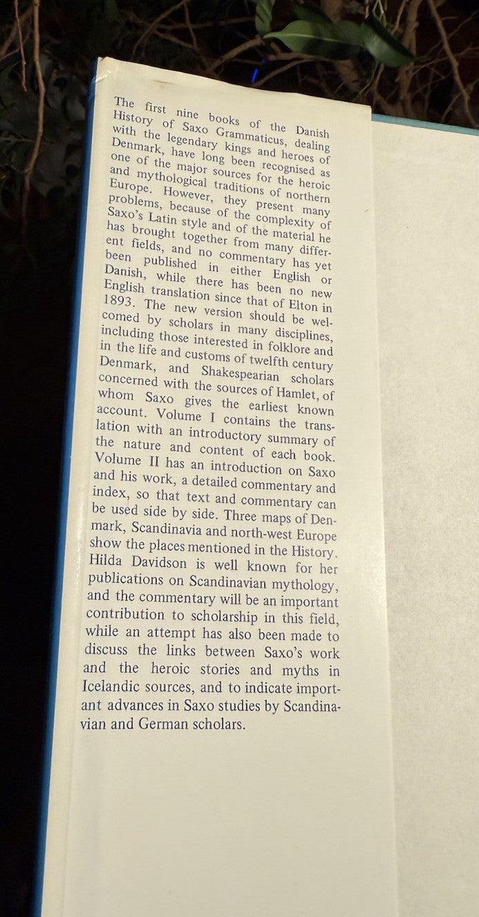 Saxo Grammaticus : History of the Danes (2 Vols) : Hilda Ellis Davidson 1979