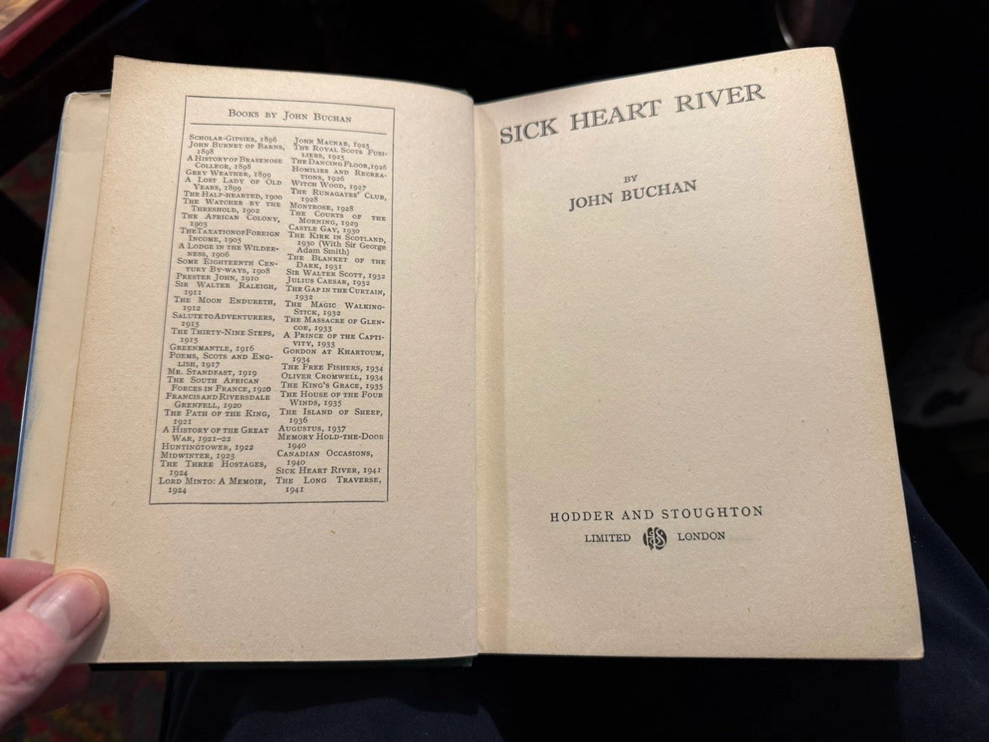 John Buchan : Sick Heart River : First Edition 1941 : Hardback in Dust Jacket