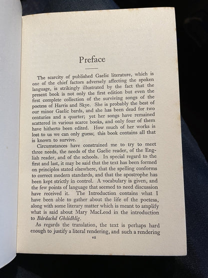 1934 Gaelic Songs of Mary Macleod : Poetess of Harris & Skye : Dust Jacket
