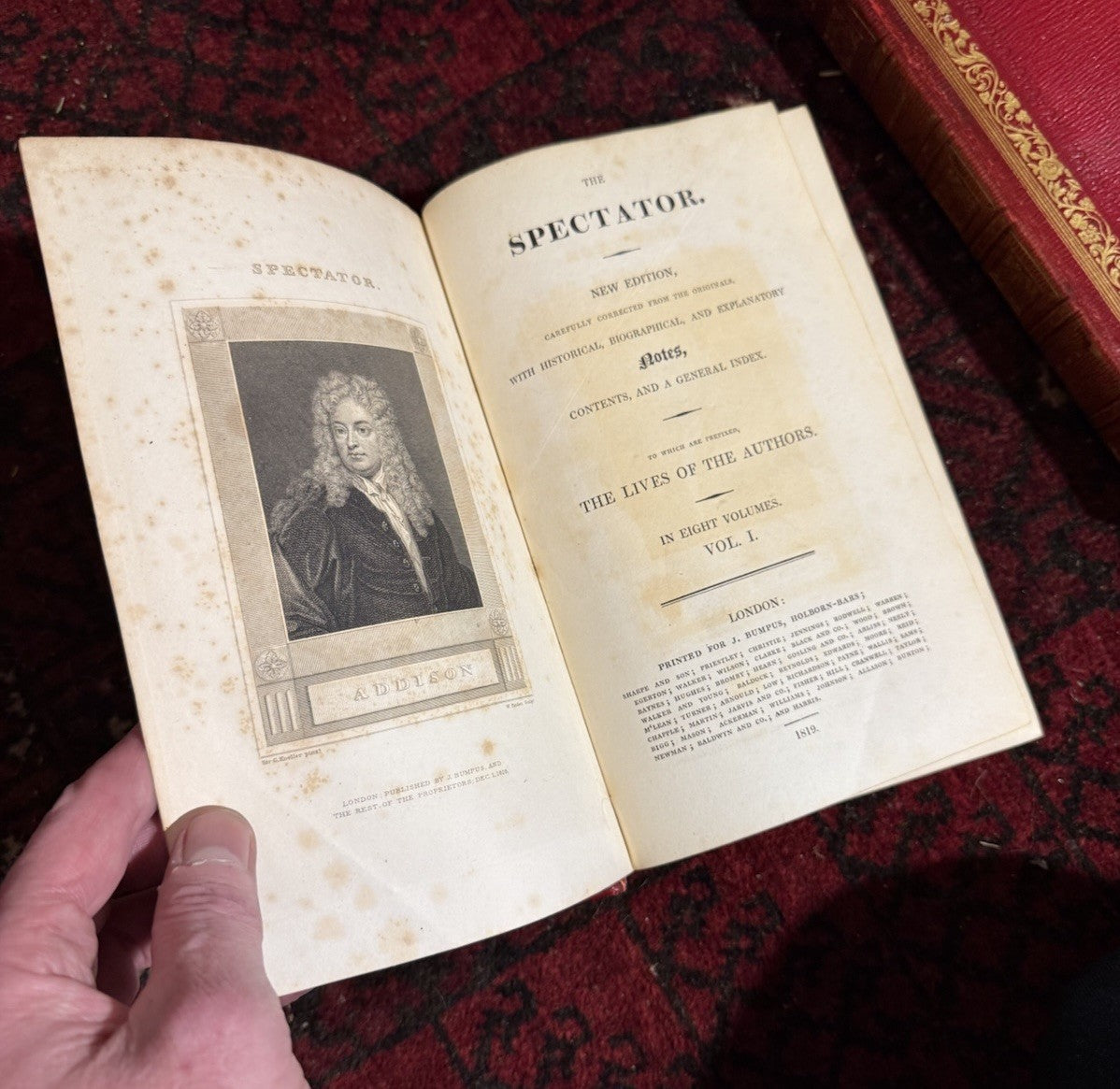 1819 Addison : THE SPECTATOR, (8 Volumes) FULL PERIOD MOROCCO GILT BINDINGS