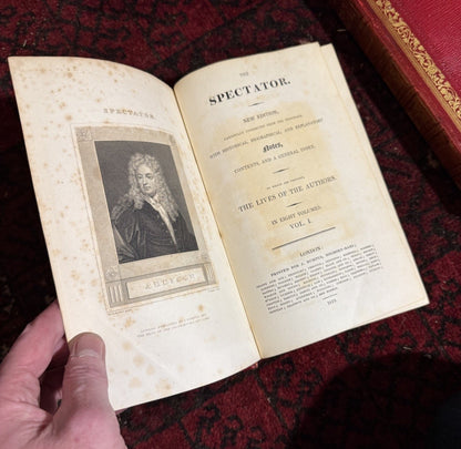 1819 Addison : THE SPECTATOR, (8 Volumes) FULL PERIOD MOROCCO GILT BINDINGS
