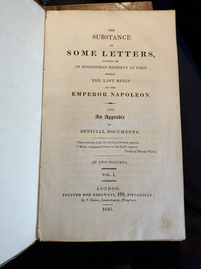 1816 The Substance of Some Letters Written by an Englishman at Paris