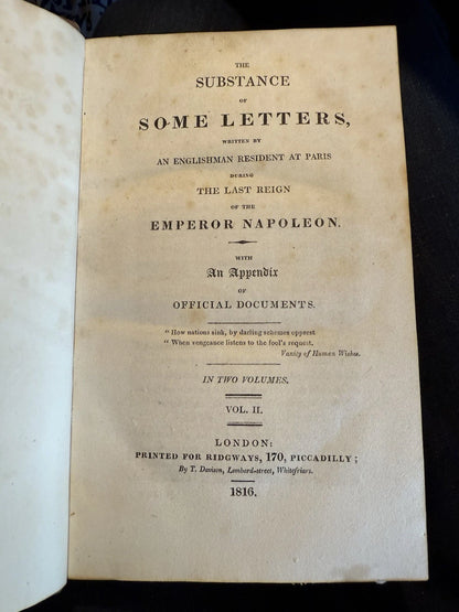 1816 The Substance of Some Letters Written by an Englishman at Paris