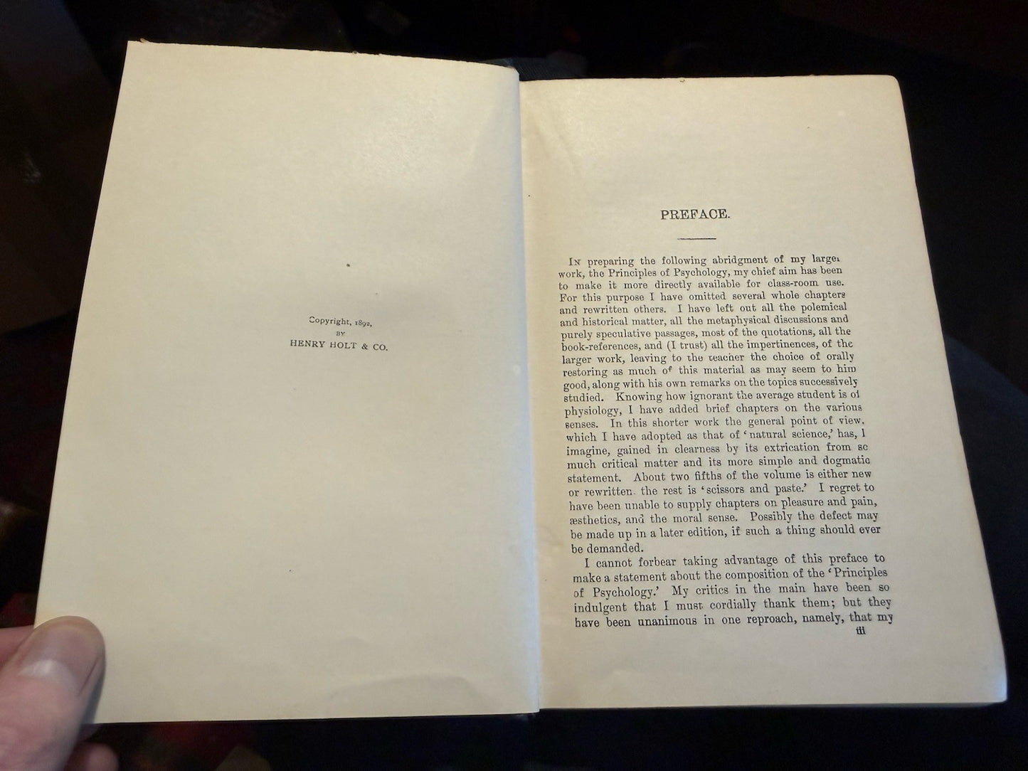 Text book of Psychology : William James : Macmillan 1892 : First Edition