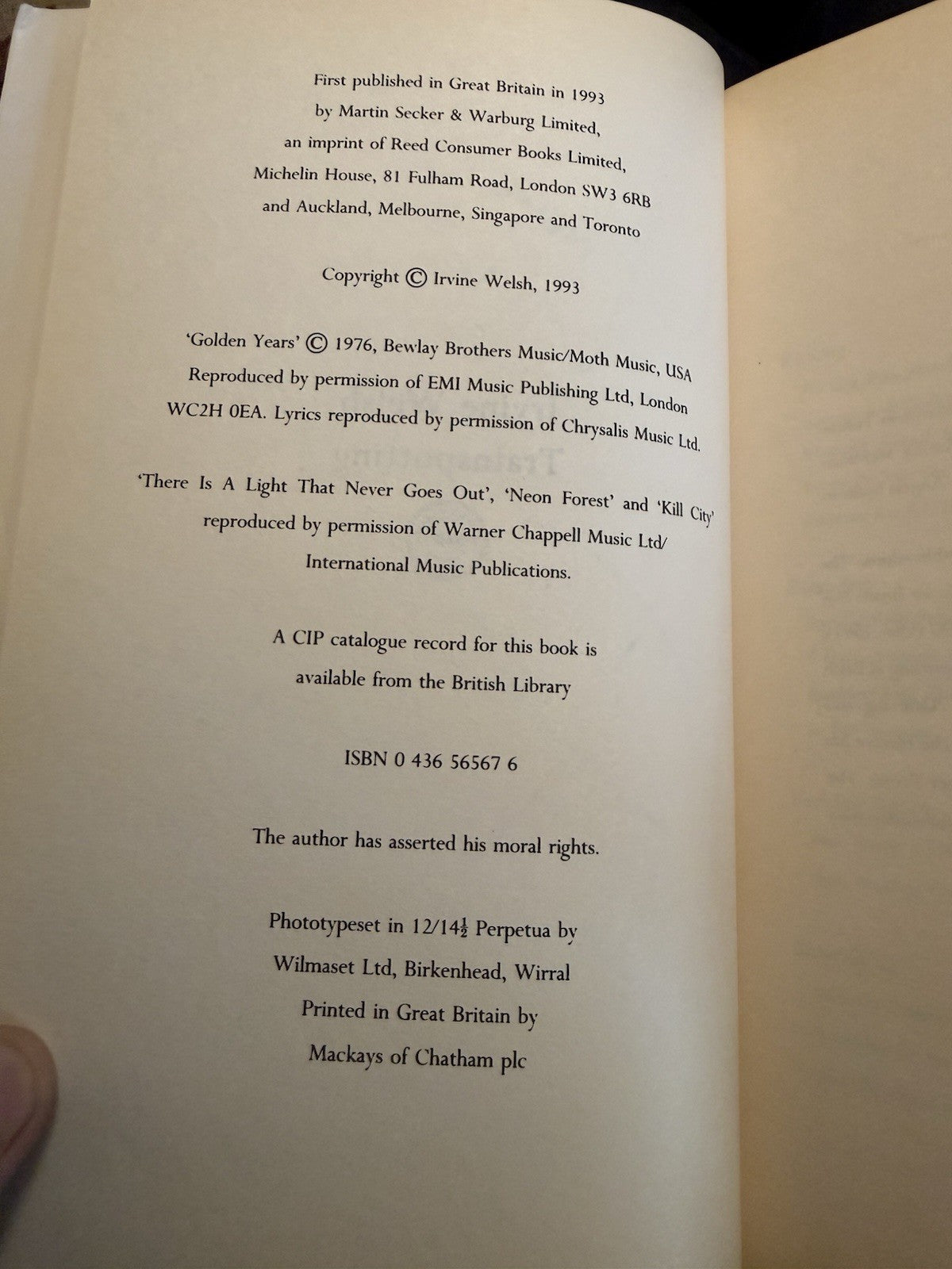 Irvine Welsh (SIGNED) Trainspotting : 1st/1st Secker & Warburg 1993