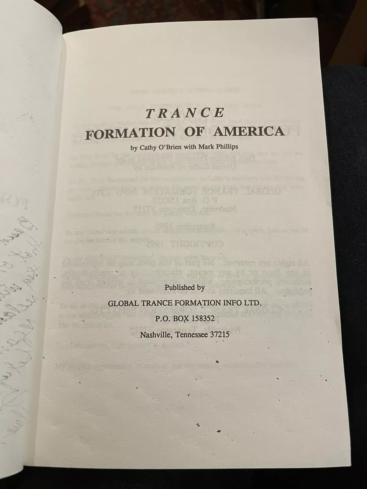 Trance America (SIGNED) MK-Ultra CIA Project Mind Control : Cathy O'Brien 1995