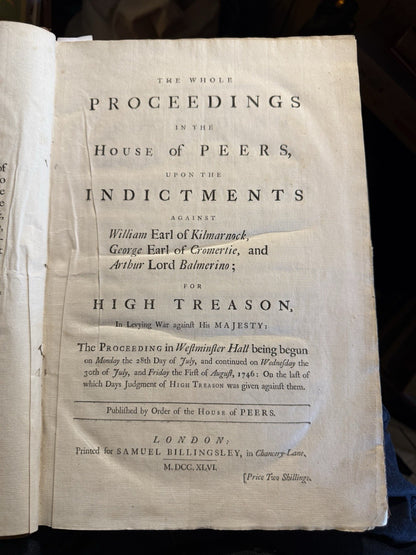 1746 Tryals of the Rebel Lords : Jacobite Treason Trials : Lord Lovat : Culloden