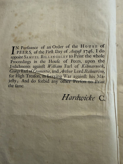 1746 Tryals of the Rebel Lords : Jacobite Treason Trials : Lord Lovat : Culloden