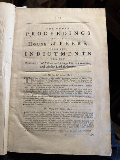 1746 Tryals of the Rebel Lords : Jacobite Treason Trials : Lord Lovat : Culloden