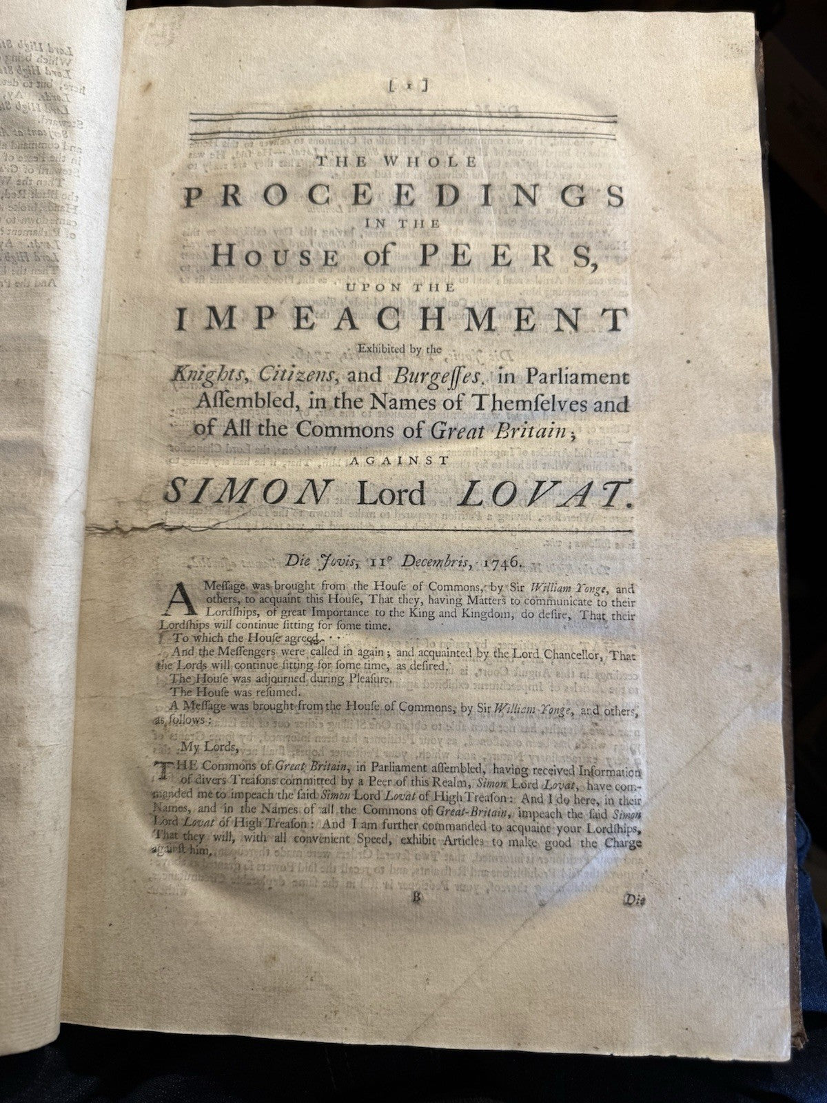 1746 Tryals of the Rebel Lords : Jacobite Treason Trials : Lord Lovat : Culloden