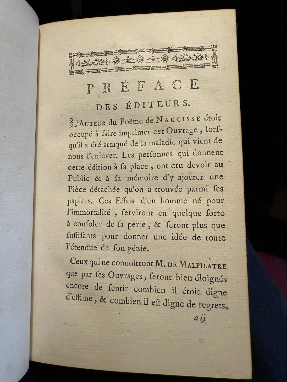 1769 MALFILATRE, Jacques : Narcisse Dans L'Isle De Venus FRENCH BINDING