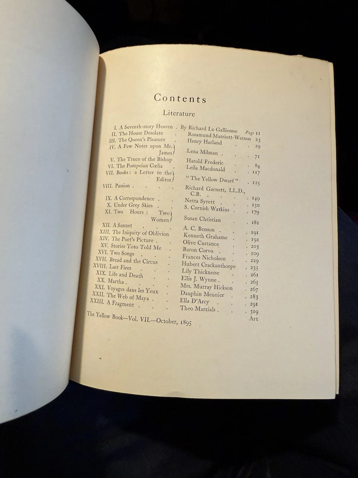 The Yellow Book (Volume VII) Oct 1895 Illustrated Quarterly : Kenneth Grahame