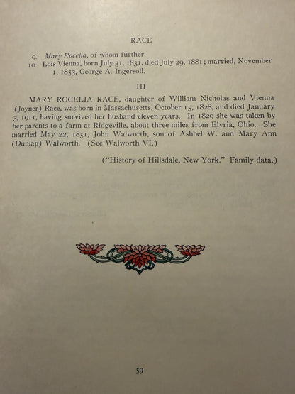 Walworth, Race & Allied Families : Bound by Stikeman : Genealogical History 1930