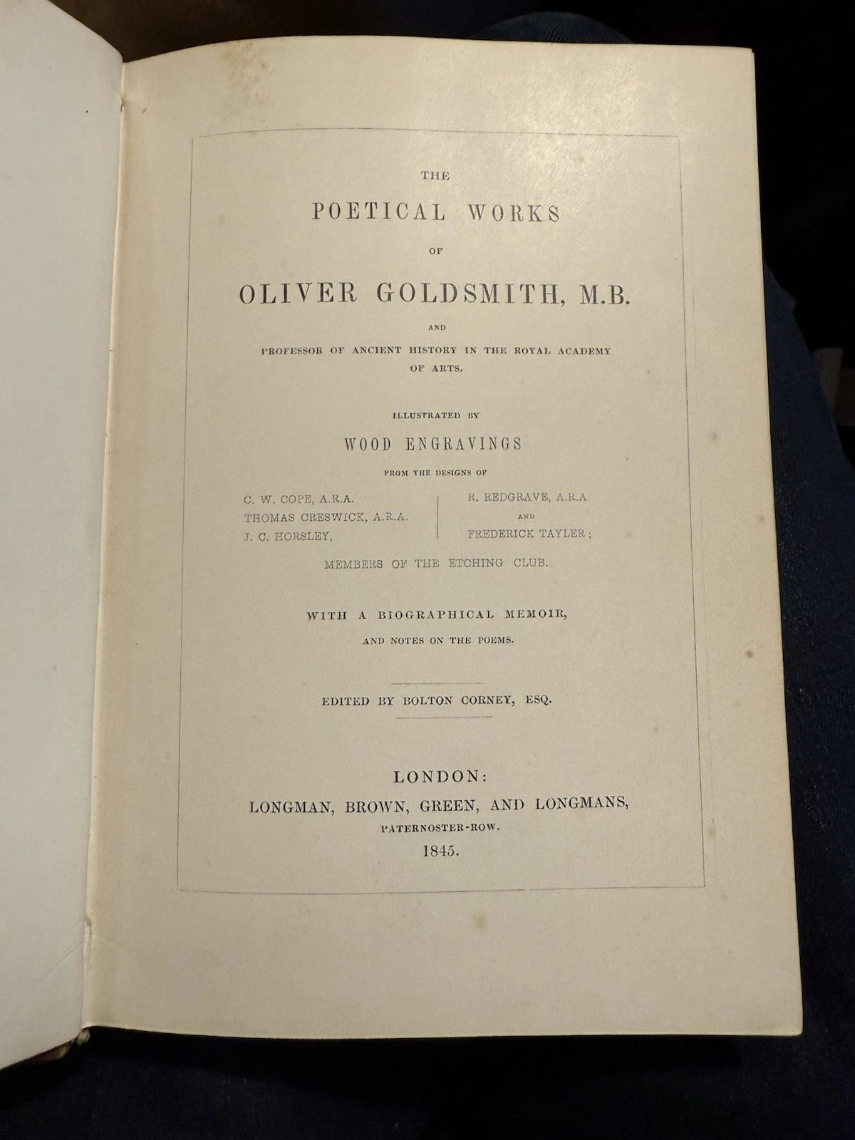 1845 Poetical Works of Oliver Goldsmith : Wood Engravings : Bespoke Binding