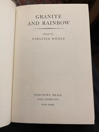 Virginia Woolf : Granite and Rainbow : 1st US Edition 1958 in Dust Jacke