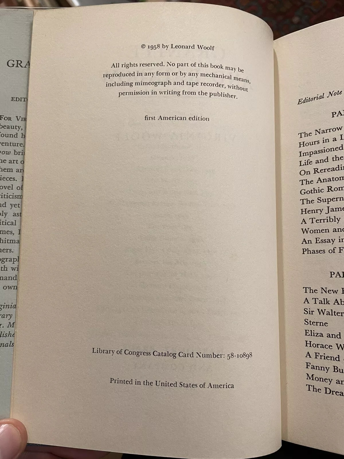 Virginia Woolf : Granite and Rainbow : 1st US Edition 1958 in Dust Jacke