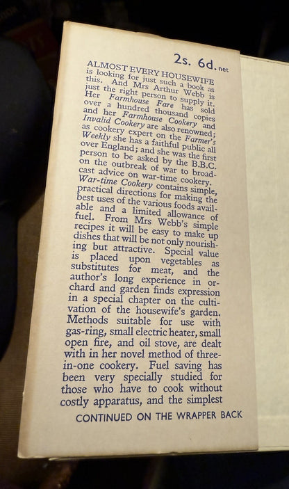 1939 War-Time Cookery : Mrs Arthur Webb : Recipes Cooking Food
