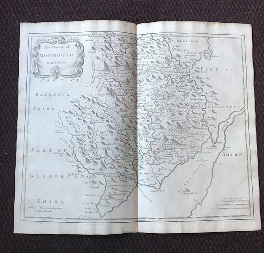 1695 COUNTY of MONMOUTH Original English Antique Map  Robert Morden RARE