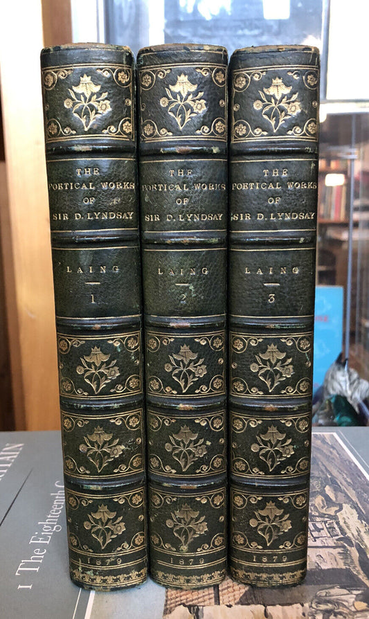 1879 POETICAL WORKS OF SIR DAVID LYNDSAY 3 Fine Bindings : Renaissance Poetry