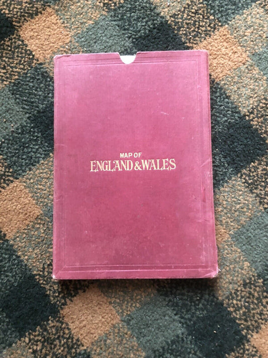 FOLDING MAP of ENGLAND and WALES in SLIPCASE Canvas-Backed WITH BOOKLET c1930s