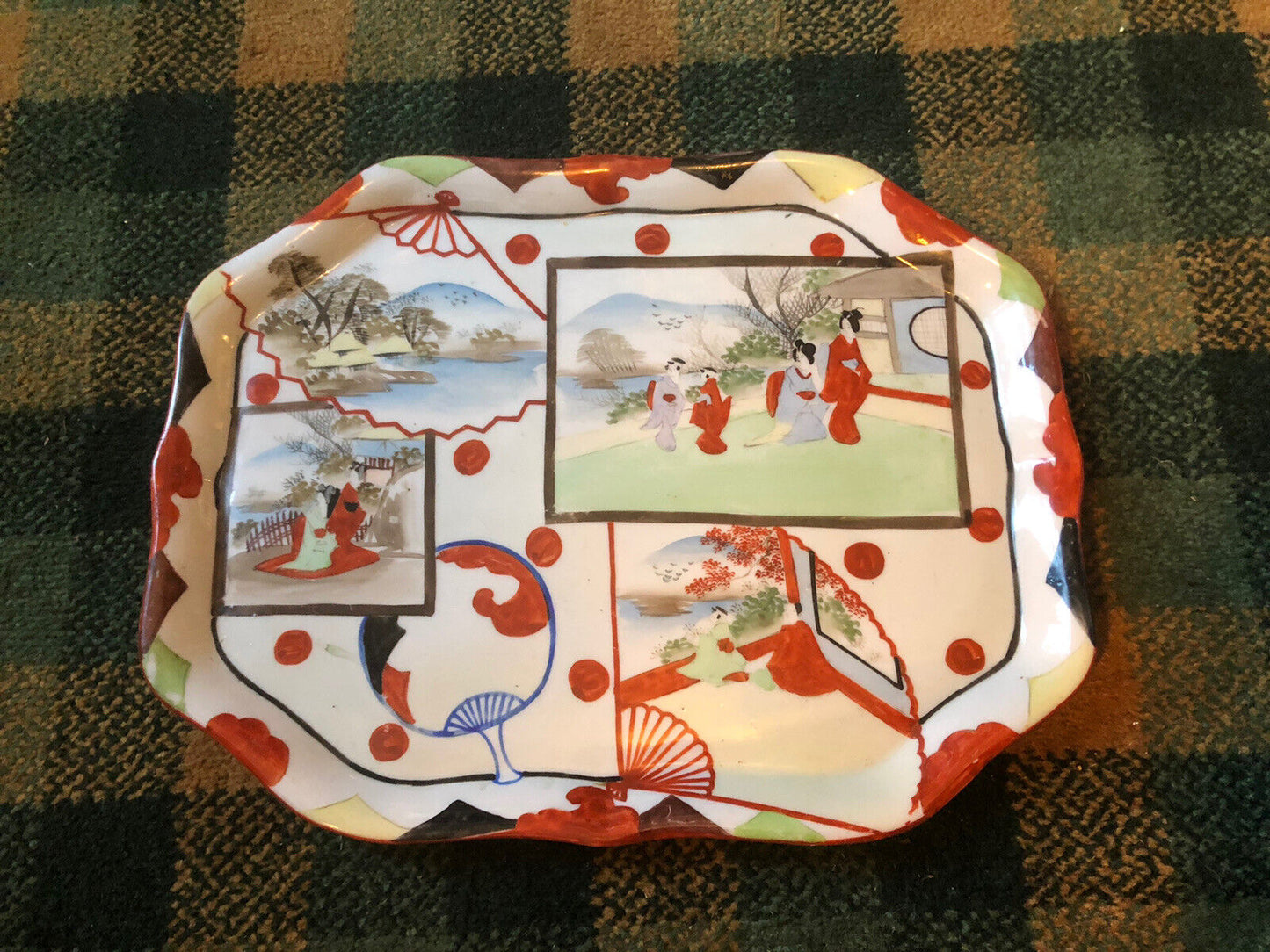 Antique Japanese Hand-Painted Ceramic Serving Tray :Collectable VGC c1935