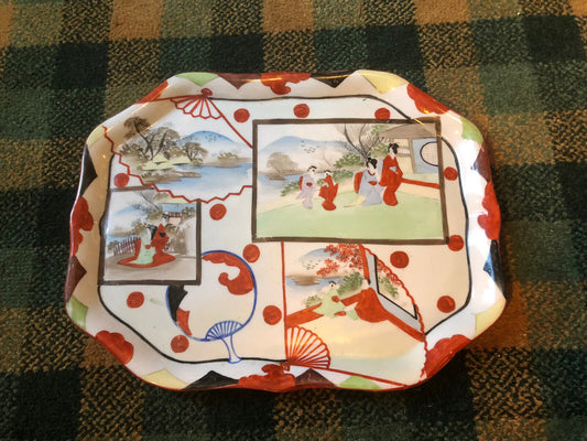 Antique Japanese Hand-Painted Ceramic Serving Tray :Collectable VGC c1935