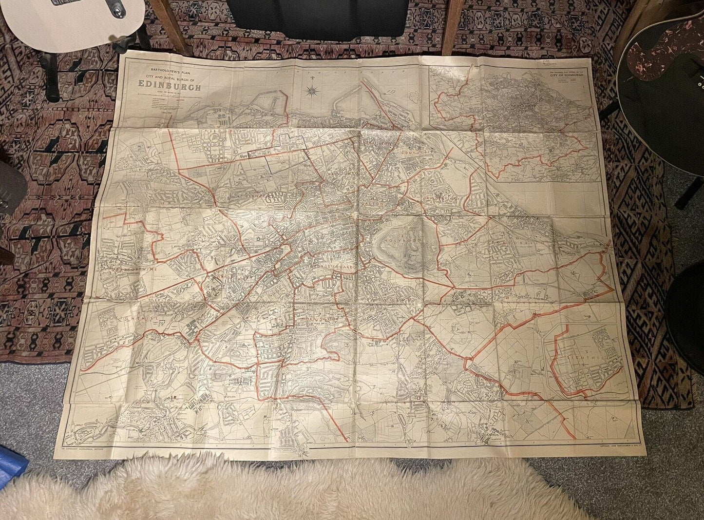 Large Folding Map of Edinburgh, Scotland (50 x 40cm) 1945-1950 Bartholomew