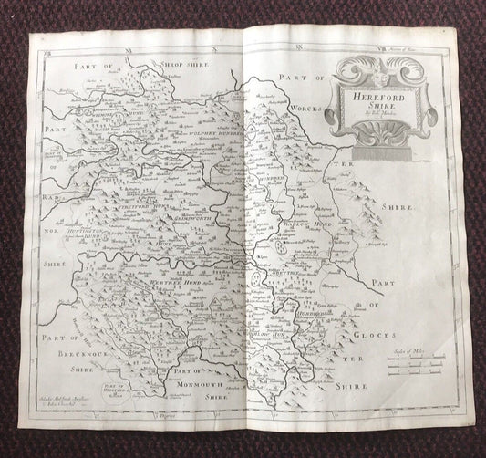 1695 COUNTY of HEREFORDSHIRE Original English Antique Map  Robert Morden RARE