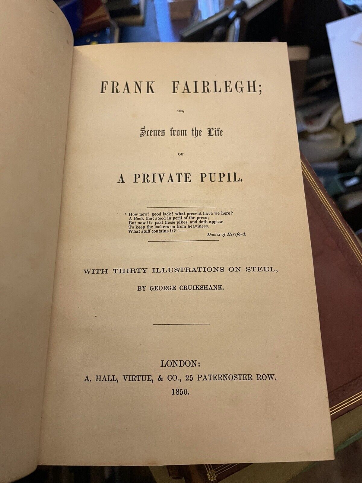 1850 Frank E. Smedley : Frank Fairlegh : George Cruikshank : 1st Edition
