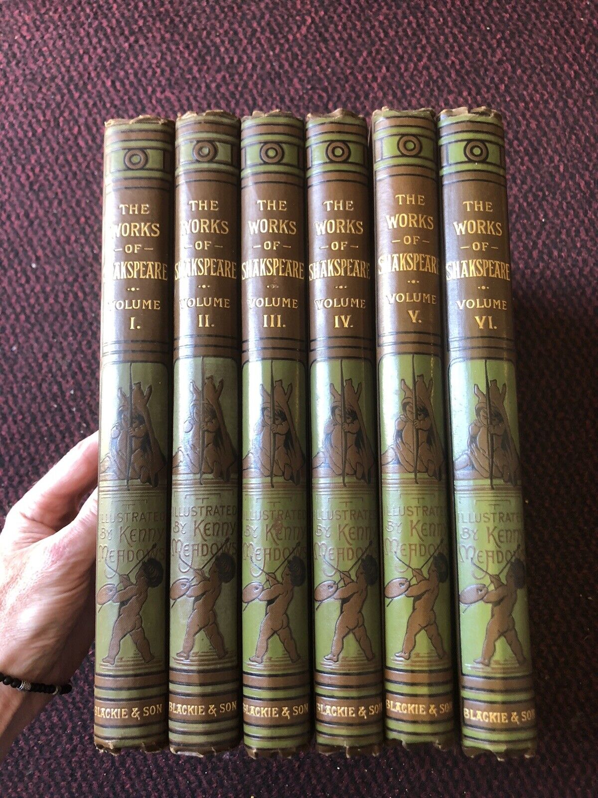 1886 STUNNING SET : The Works of Shakespeare (6 Volumes) Illus by Kenny Meadows
