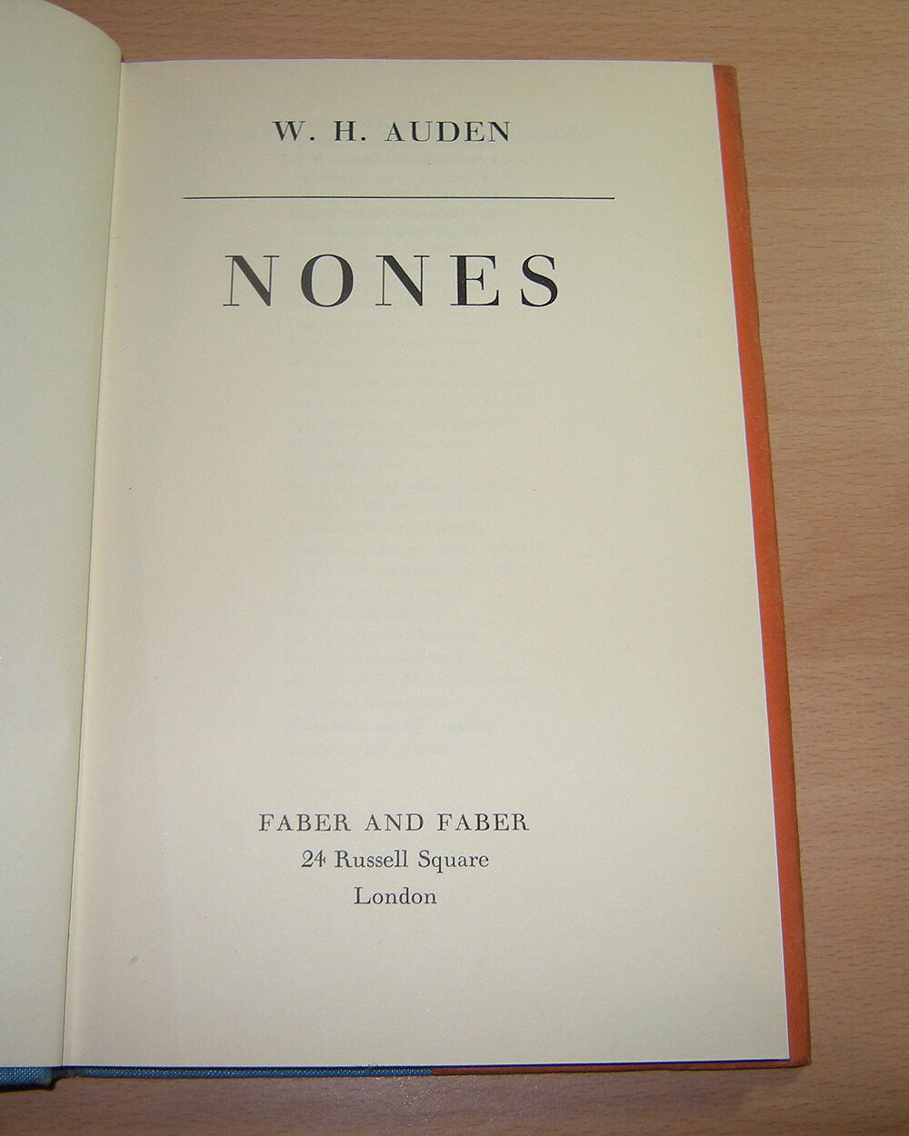 W. H. Auden - Nones  - Scarce First Edition 1952 / shorter poems 1946 - 1950