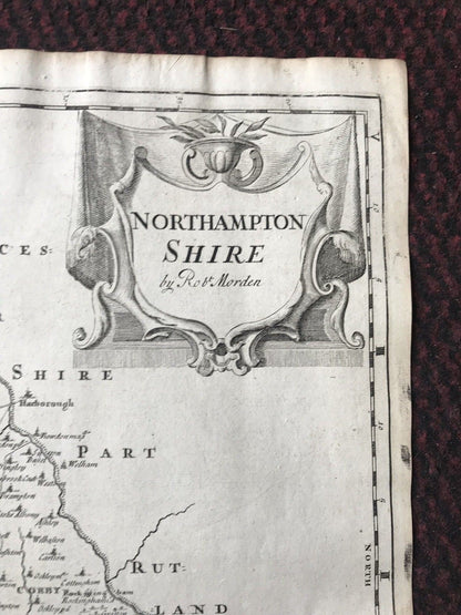 1695 MAP of NORTHHAMPTONSHIRE Original English Antique Map  Robert Morden