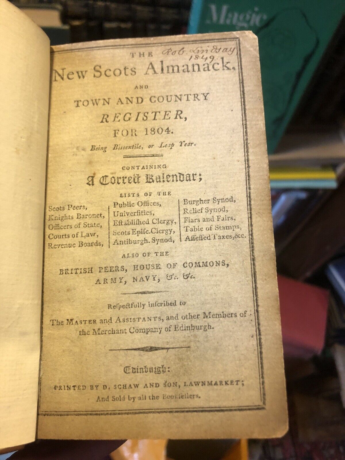 1804 New Scots Almanack and Town and County Register : Scottish History