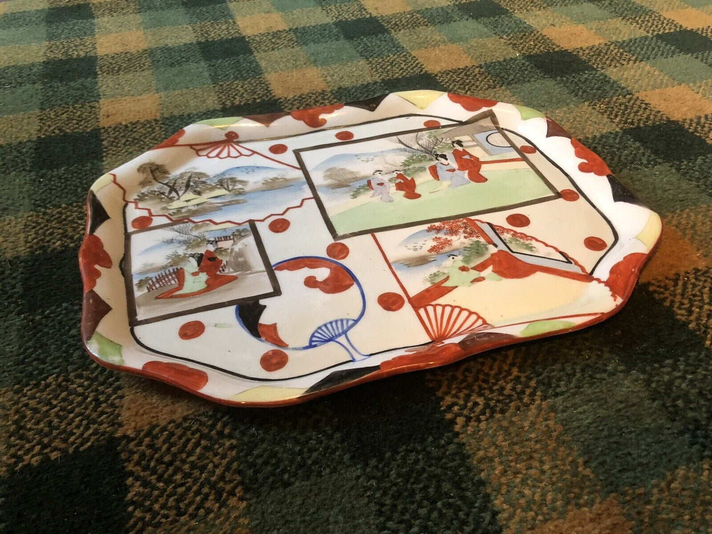 Antique Japanese Hand-Painted Ceramic Serving Tray :Collectable VGC c1935