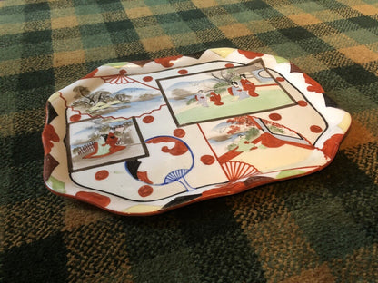 Antique Japanese Hand-Painted Ceramic Serving Tray :Collectable VGC c1935