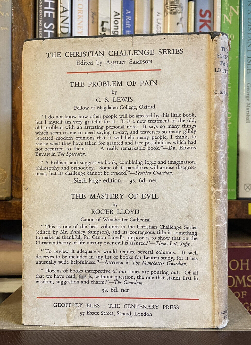 THE SCREWTAPE LETTERS - C S Lewis - SECOND EDITION in DUST JACKET  (March 1942)