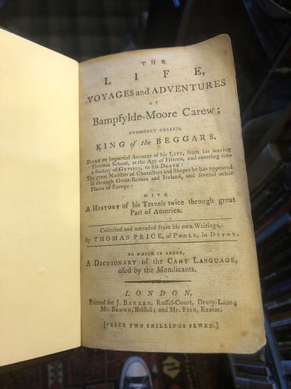 1785 KING OF THE GIPSIES : Voyages and Adventures of Bampfylde-Moore Carew