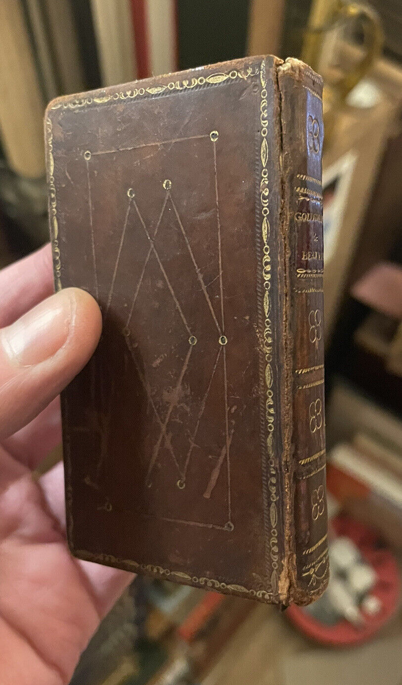 1824 MINIATURE BOOK Poetical Works of OLIVER GOLDSMITH : Small Leather Binding