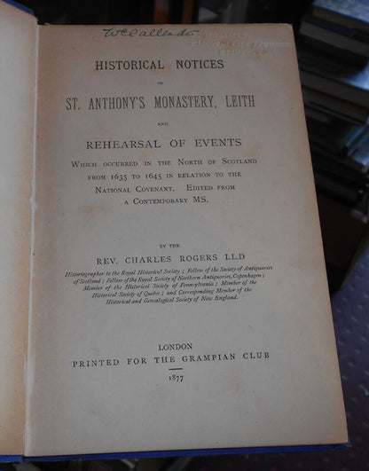 1877 Historical Notices of St. Anthony’s Monastery, Leith - National Covenant