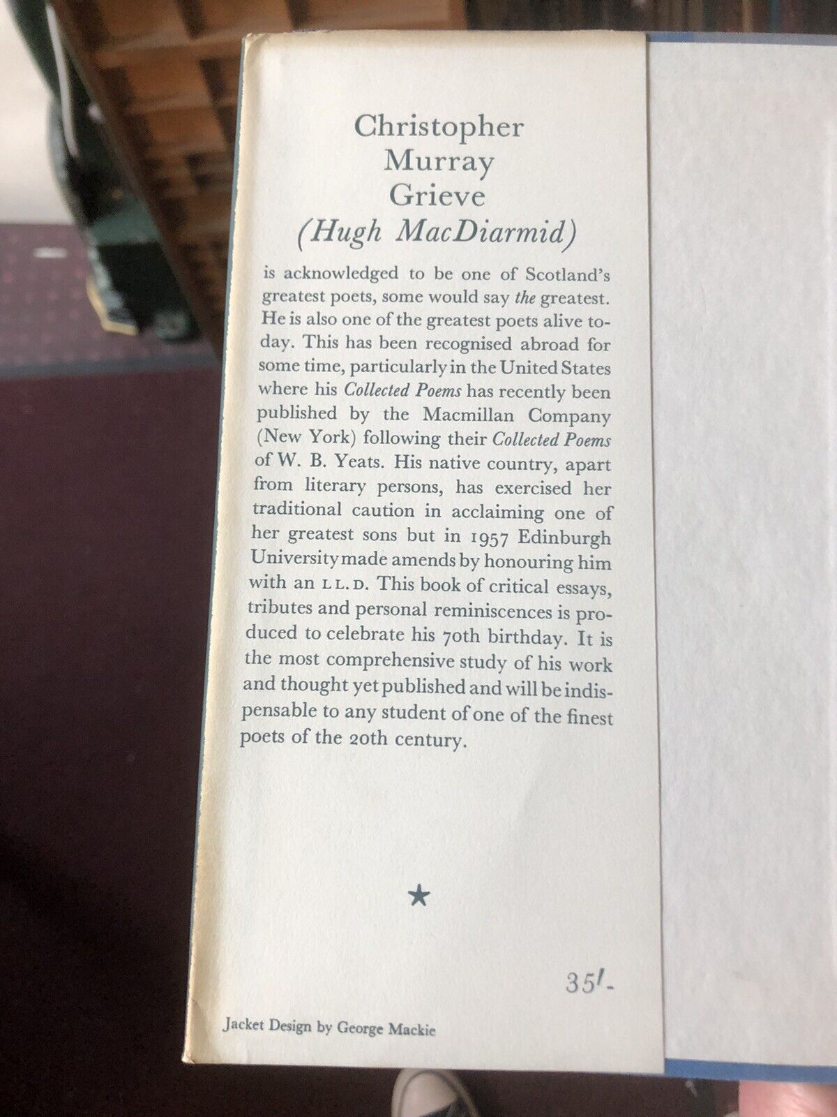 1962 Hugh MacDiarmid : A Festschrift : Critical Essays : 1st Edition Dust Jacket