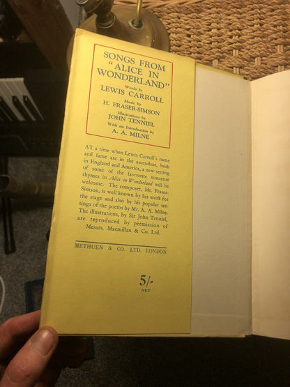 1932 Lewis Carroll : Songs From Alice in Wonderland : John Tenniel : A A Milne