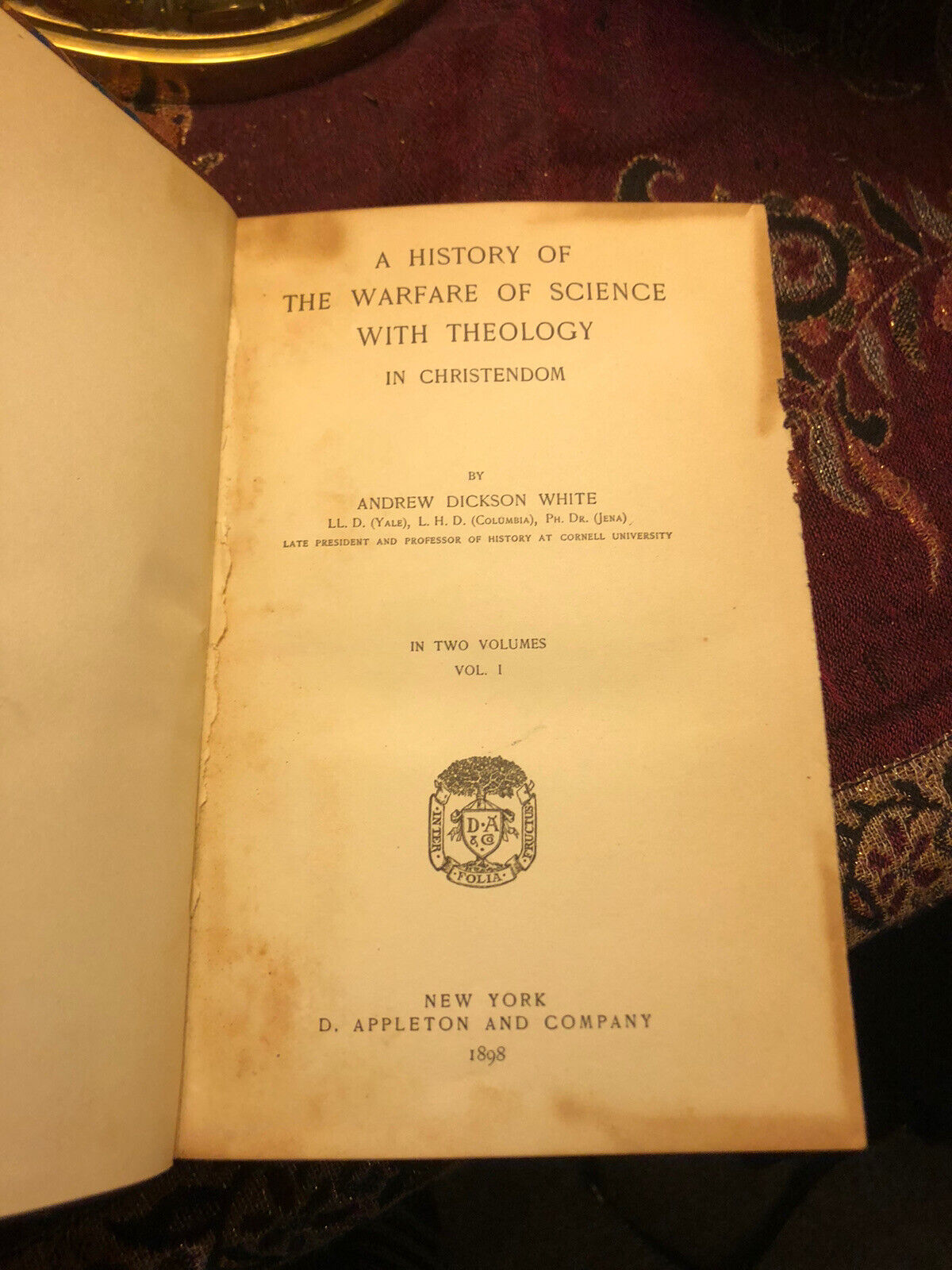1898 HISTORY OF THE WARFARE OF SCIENCE : Dixon White : THEOLOGY IN CHRISTENDOM
