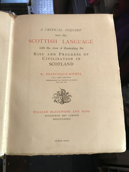 1882 Critical Inquiry into the Scottish Language - Francisque-Michel - Scotland