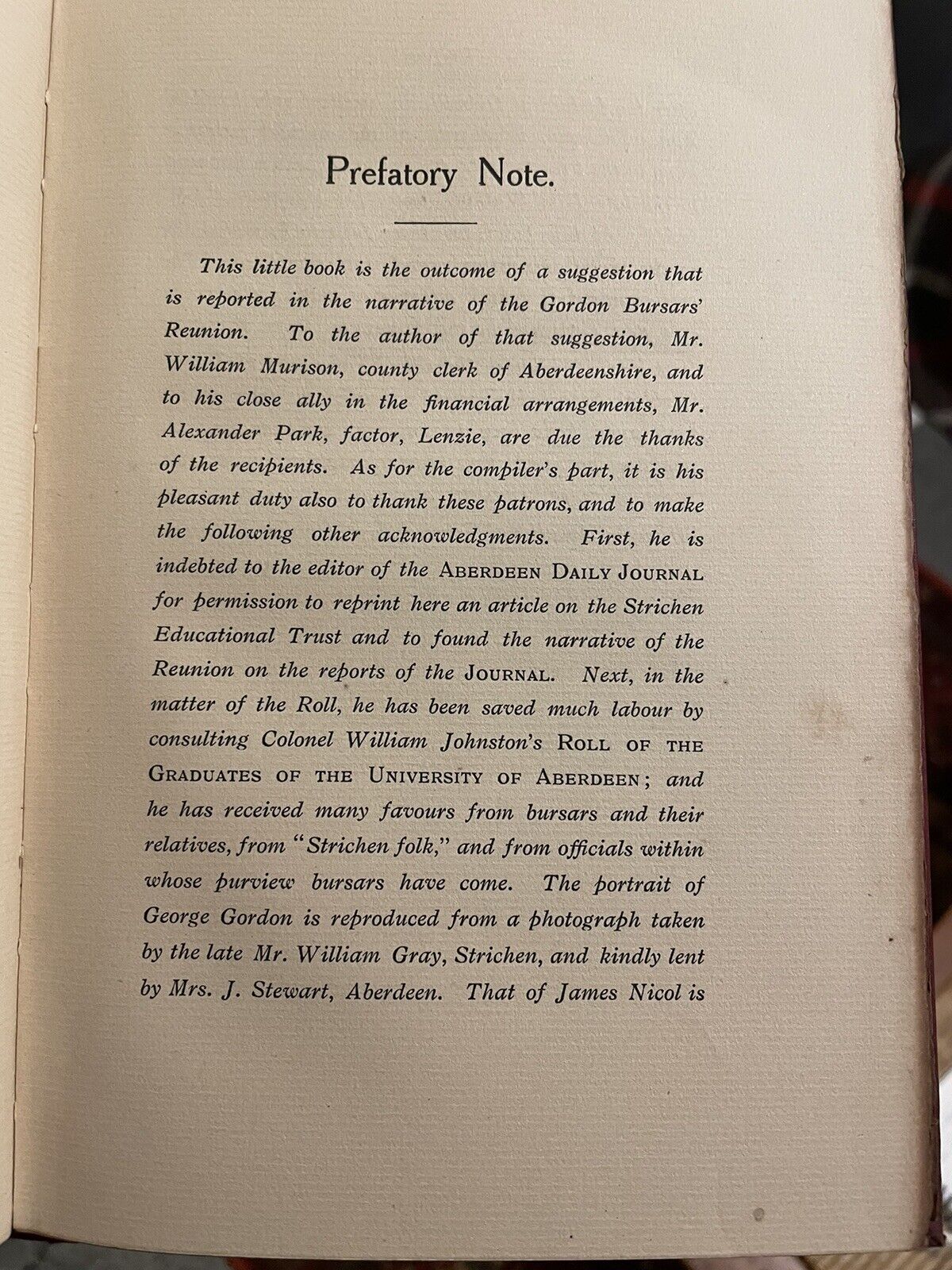 The Strichen Educational Trust : Roll of Gordon Bursars : Aberdeenshire 1909
