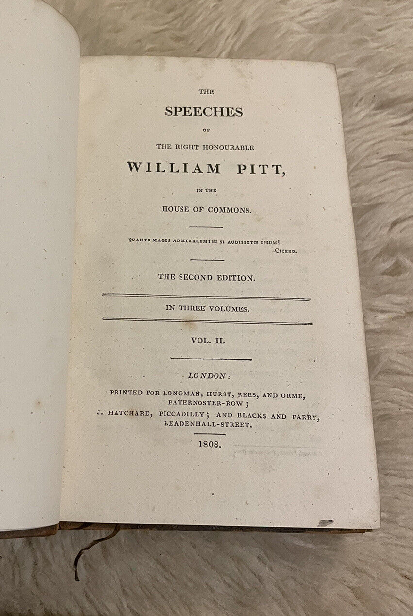 1808 The Speeches of William Pitt in the House of Commons (3 Vols) UK Politics