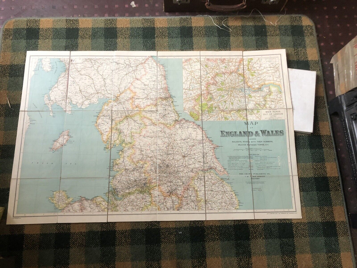 FOLDING MAP of ENGLAND and WALES in SLIPCASE Canvas-Backed WITH BOOKLET c1930s